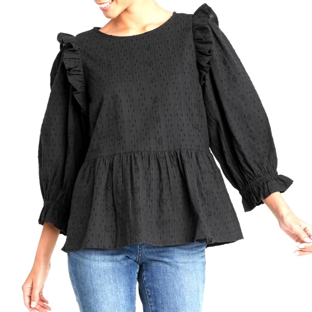 Universal Thread Black Ruffle Peplum Blouse